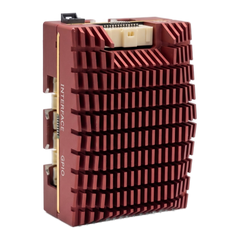 SkyPulse Helios FMU stood on end, showing the opposite connector edge and the gold trim line
