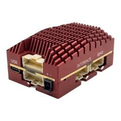 SkyPulse Helios FMU, three-quarter view showing the connector bank along the front edge